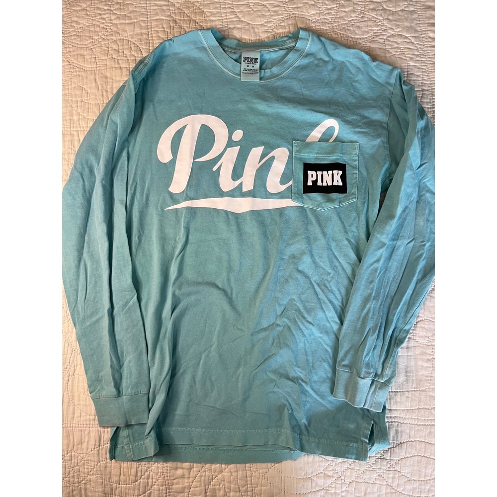 Victoria's Secret PINK Long Sleeve Pocket T-Shirt Blue XS